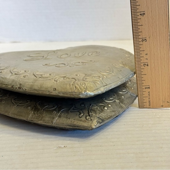 Vintage Set of 2 Stamped Metal Love & Hope Heart Pendants Primitive Décor - Picture 12 of 16